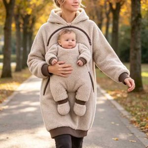 Women's Hoodie With Baby Pockets Design Loose Fit Casual Warm Comfortable Pullover Sweatshirt For Daily Wear Clothing